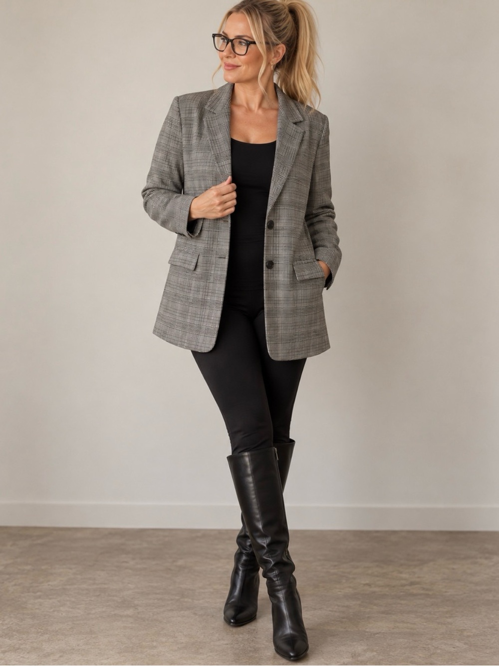 BB Dakota by Steve Madden Gray Glen Plaid Blazer